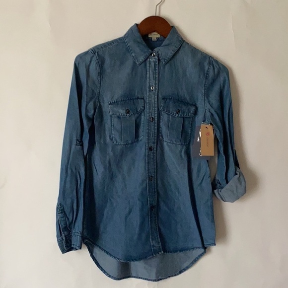 Cremieux Size XS Jade Chambray Women’s Long Sleeves Blouse Denim Jeans - Picture 2 of 15